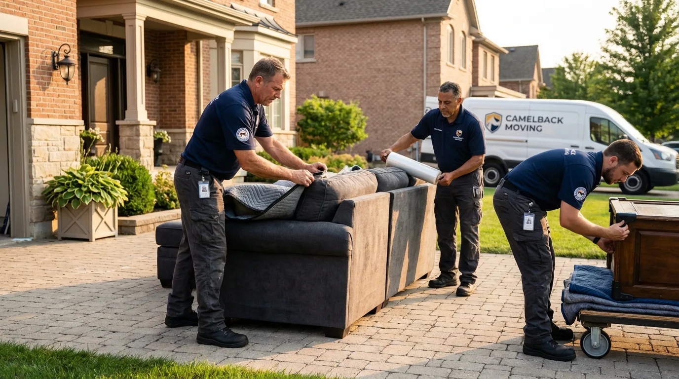 Large estate moving crew wrapping furniture in Cookeville, TN