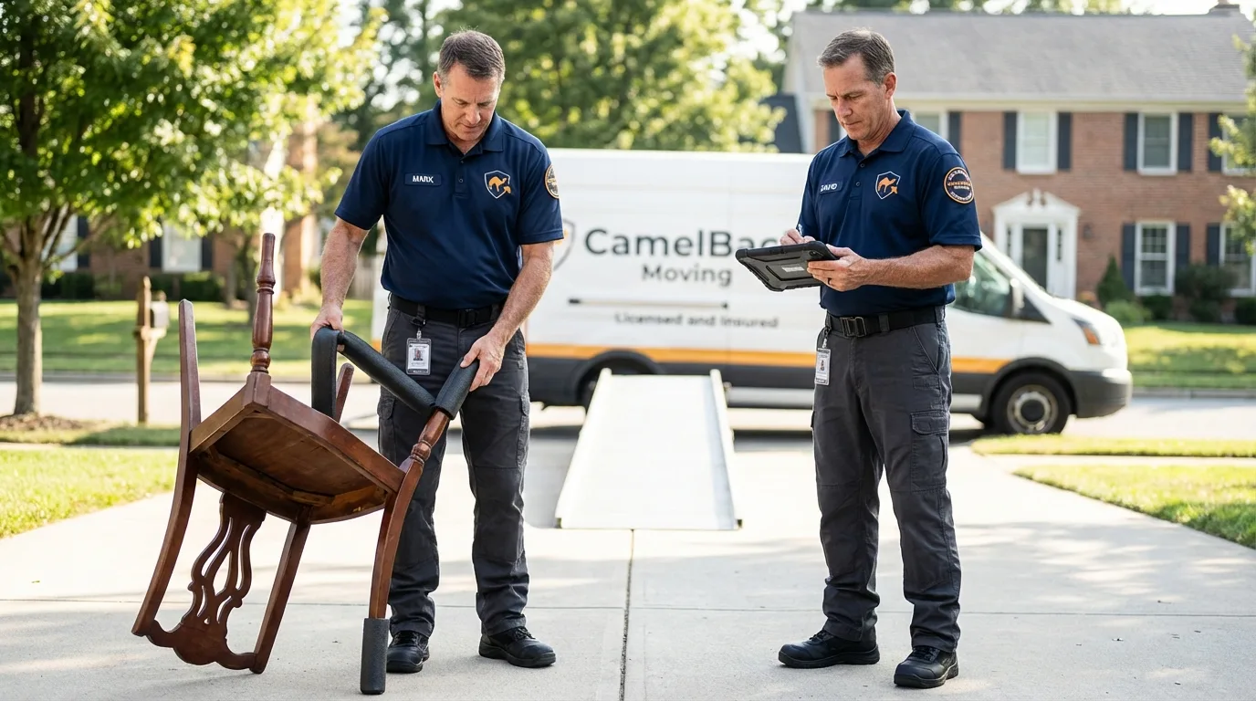 Movers inspecting furniture for damage prevention before loading in Cookeville, TN